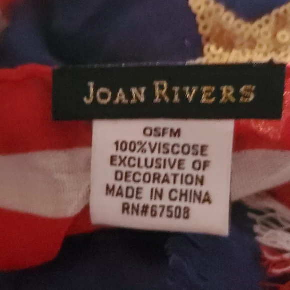 Joan Rivers Red White & Blue Striped Scarf With Gold Sequin Stars USA Patriotic - Picture 3 of 6